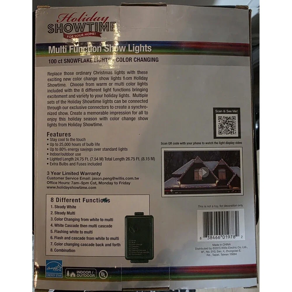 Brand New 100 LED Christmas SNOWFLAKE 25ft String Lights Plug-in 8settings NiB